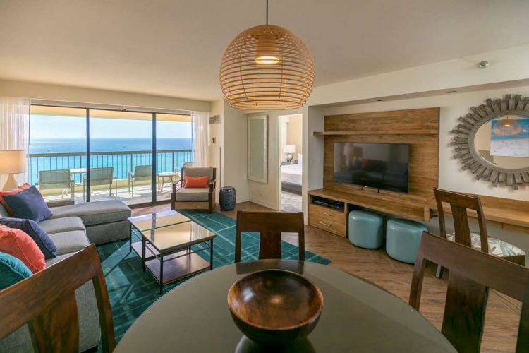 Aston Waikiki Beach Tower - 2 Bedroom Oceanfront Premium Livingroom
