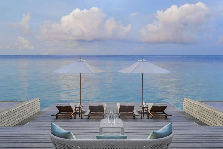 Outdoor relaxation deck of spa