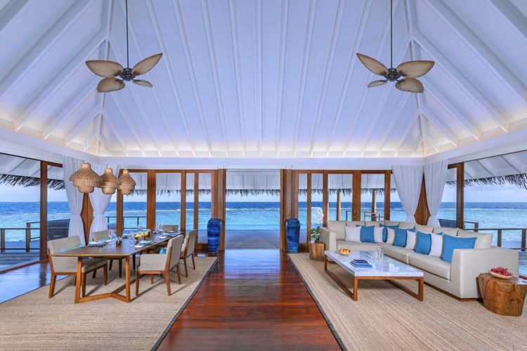 Living room and view of ocean in residence