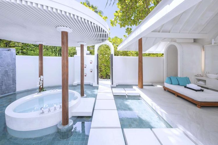 View of landscaping and back door entry leading to master bathrooms of all beach villas categories