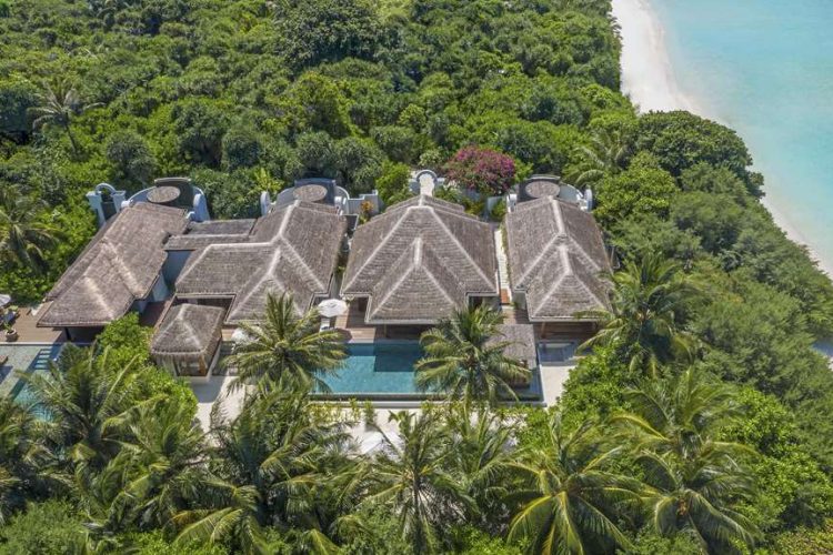 Aerial view of Three Bedroom Beach Pool Residence close to beach with swimming pool