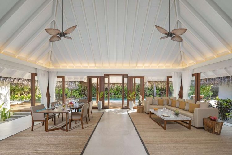 Interior view of lounge and dining area in Three Bedroom Beach Pool Residence swimming view of terra
