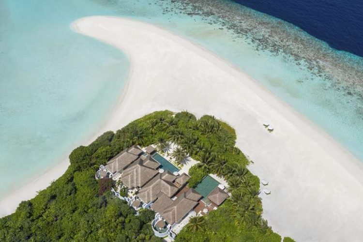 Aerial view of Three Bedroom Beach Pool Residence on beach with swimming pool and terrace